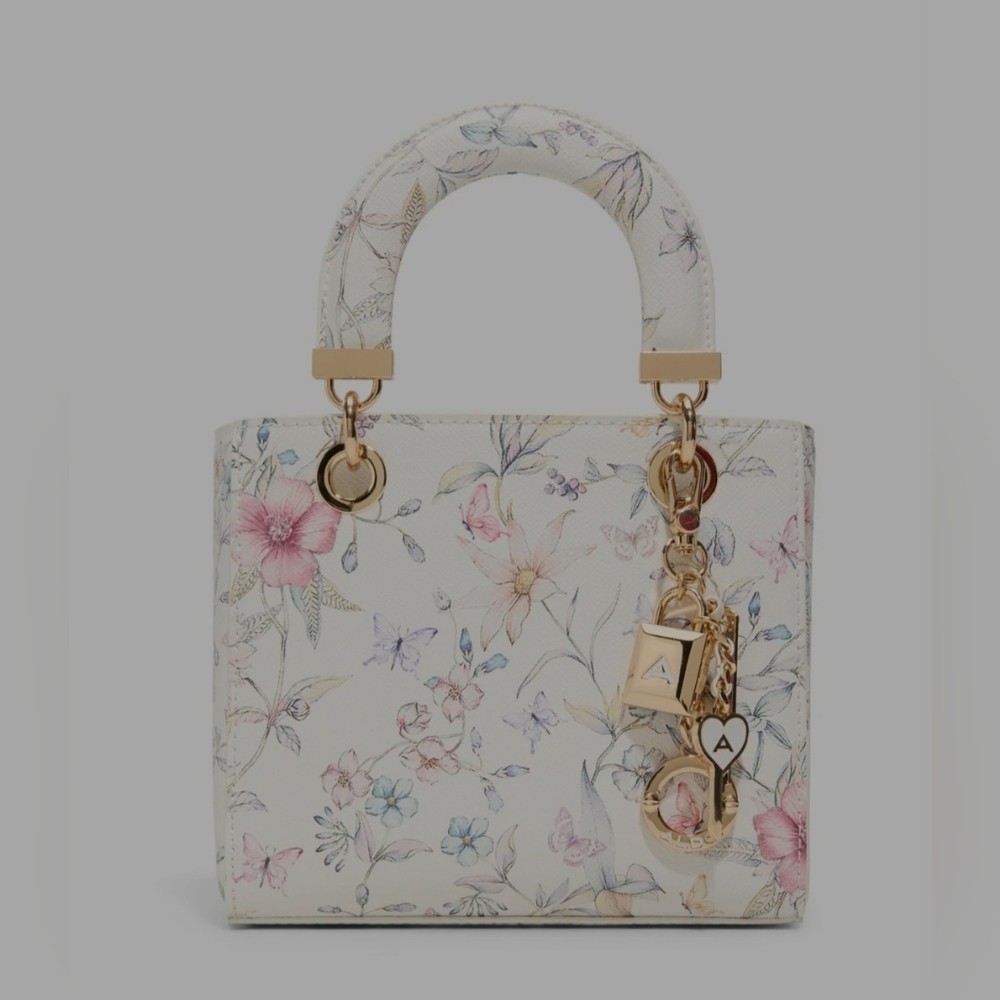 Aldo Floral Mini Bag in White with Gold Accents